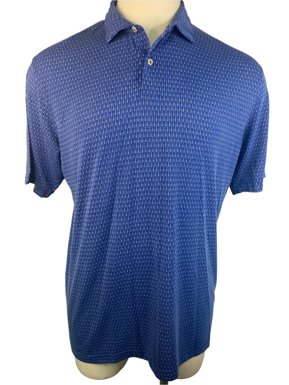 Peter Millar Blue Patterned Short Sleeve Golf Shirt Men’s XL